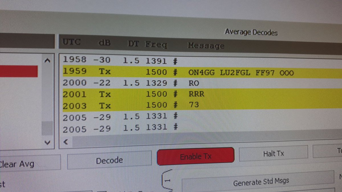 LU2FGL's tweet photo. Argentina ya tiene otra estacion via luna...!
#144MHZ #EME #LU2FGL #JT65B https://t.co/f73RC6o2xh
