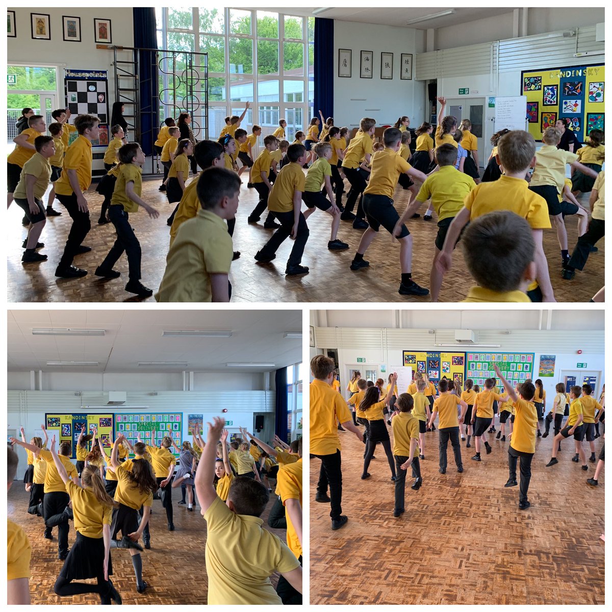 SandwichJunior's tweet photo. Y6 enjoying a bit of Brain Gym with Miss R before their SAT’s this morning. Such a fantastic positive atmosphere in the hall - they took this attitude into their tests. #team #dolphin #brainready https://t.co/FeLmtfsgnf