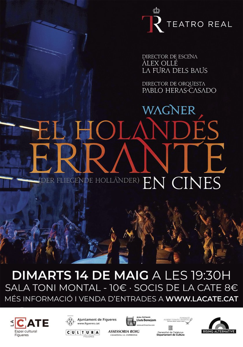 LaCate_Figueres's tweet photo. 💥🎭Demà tenim una cita amb l'òpera a La Cate. "L'Holandès errant" de Richard Wagner. Amb un sorteig de dues entrades pel Festival Castell de Peralada per veure la nova proposta de La Fura dels Baus, "La història d'un soldat".🎼Més info a https://t.co/1iWk4ezD4e https://t.co/llwFbg37xb