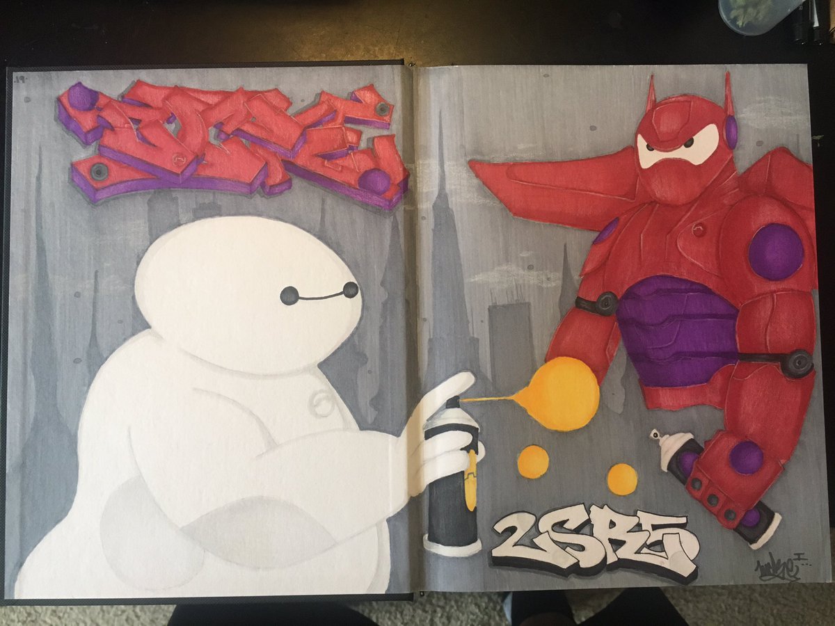LuckeOne1's tweet photo. Blackbook #bighero6 #graffiti #graff #prismacolor #luckeone #2SR5 #disney #baymax #japan #robot #blackbook #toosurvivekrew https://t.co/cgRxXQyCW5