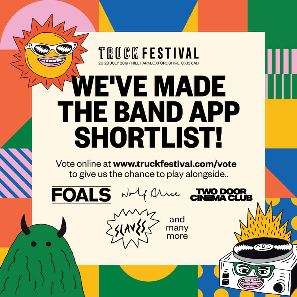 Yo yo yo! We’ve been shortlisted to play at TRUCK FESTIVAL!

We’d love it if you could all vote for us!

Link: truckfestival.com/vote

#truckfestival #truckmonster #boilersuits #festival #waterfools #bands