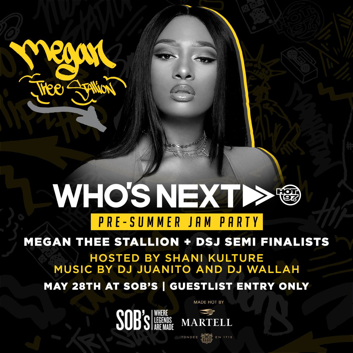 MEDIA ALERT - Sign up for media credentials for HOT 97's MAY WHO'S NEXT SHOWCASE featuring <a href="/theestallion/">TINA SNOW</a> and 7 Destination Summer Jam Semi-Finalist! Taking place Tuesday, May 28th at <a href="/SOBs/">SOBs</a>!