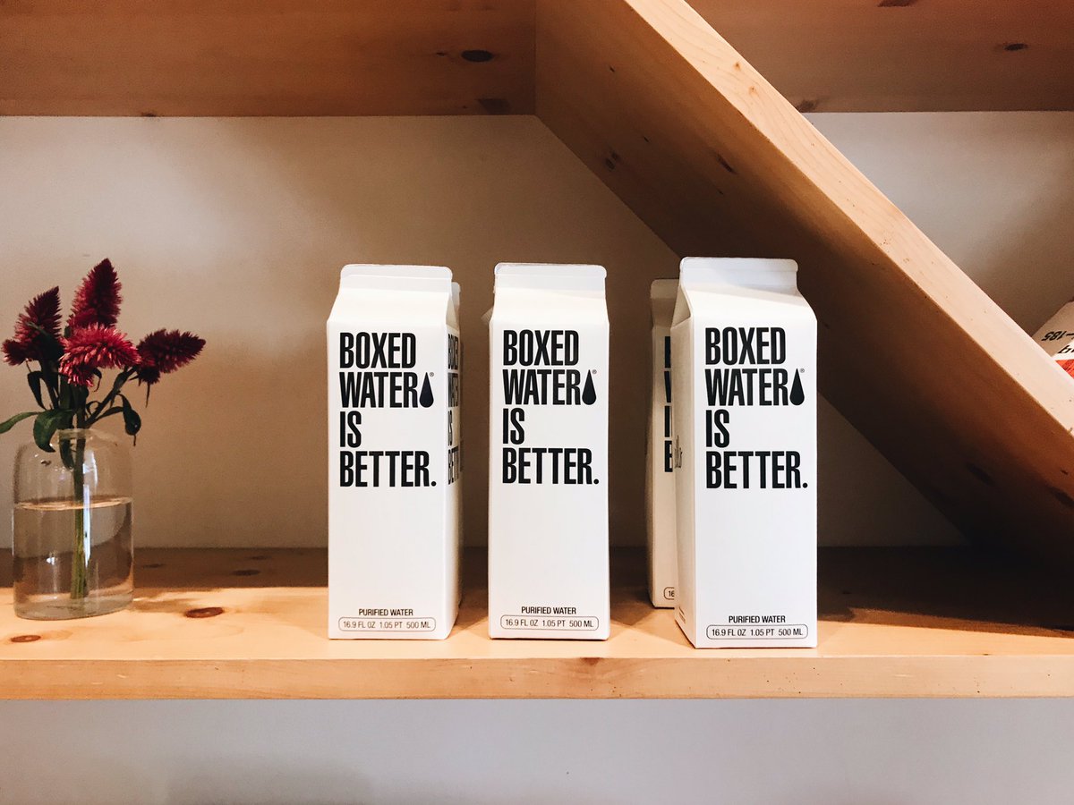 christiineGo's tweet photo. Boxed water has become increasingly popular, everything is recyclable down to the cap and said to be more eco-friendly. Mind you that it’s still a single-use disposable packaging. Carrying around a reusable bottle is way better! 💧 @RefillMyBottle https://t.co/ymzY250Mtr