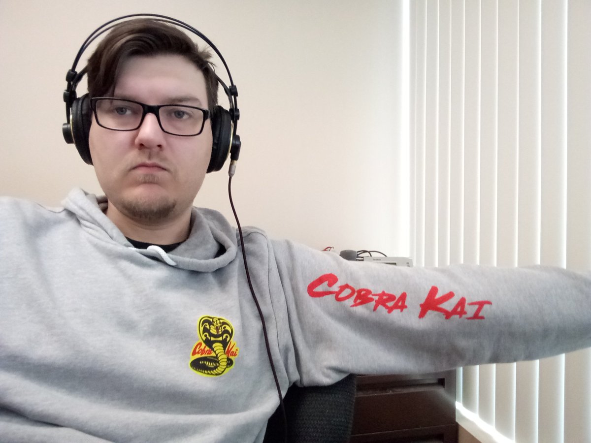 My <a href="/CobraKaiSeries/">Cobra Kai</a> hoodie finally arrived. Lots of fans in the office love it. #CobraKai