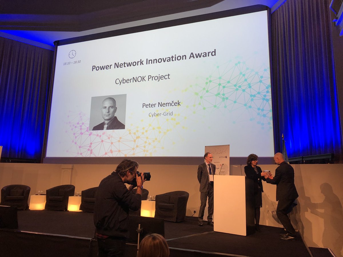 ENTSO_E's tweet photo. .@EDSO_eu and @ENTSO_E have given the 🏆 2nd European Power Network Award to WPD’s Signposting Information project and to @cyberGRID_GmbH project...plus a scooter! 🛴 https://t.co/xRCkkOBo5b