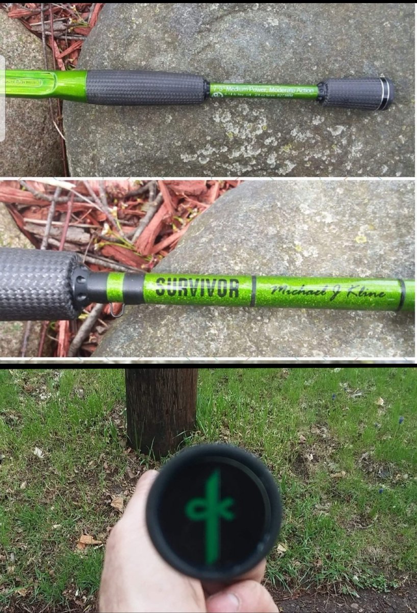 I had a fishing rod custom built, complete with ribbon cross on the bottom. It looks GREAT!