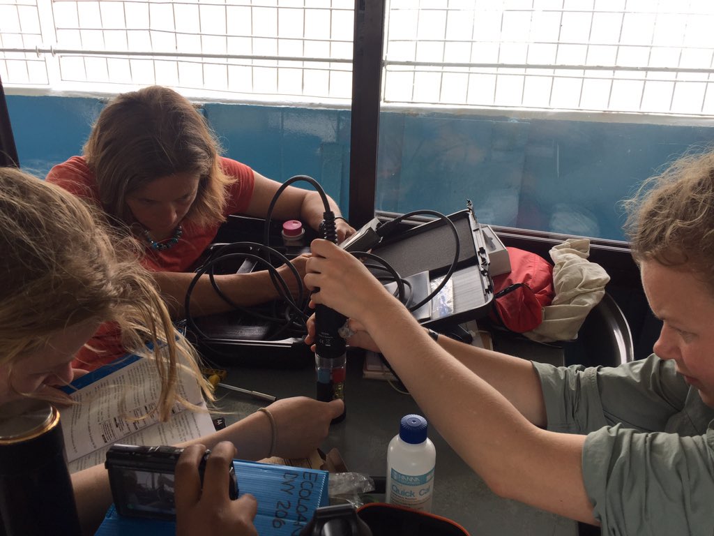 HeatherKoldewey's tweet photo. Water team having a building and testing kit day on @InsideNatGeo #ExpeditionPlastic with @Imogennapper @EmilyDuncan34 as we reach the Bay of Bengal and our first site! #PlanetorPlastic #ExeterMarine @PlymUni @ExeterMarine @ZSLMarine https://t.co/sgOb4ldIDL