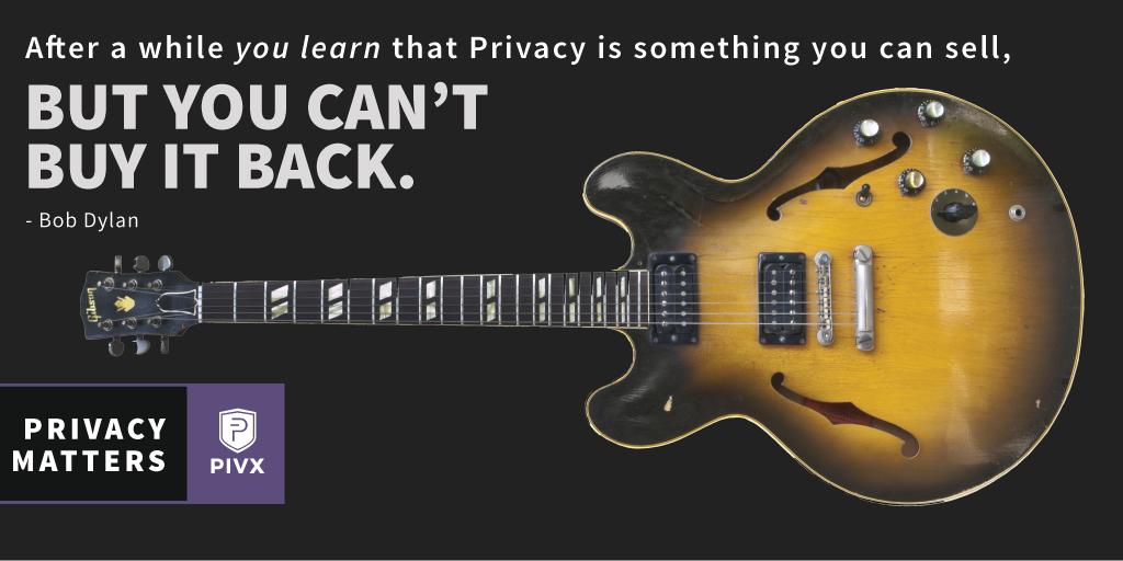 PIVXcommunity's tweet photo. "After a while you learn that privacy is something you can sell, but you can't buy it back."  
                                                       
'Chronicles: Volume One' by Bob Dylan

#PIVX #MondayMotivation #PIVXprivacy #crypto #Privacy https://t.co/VbkRoCXlBr