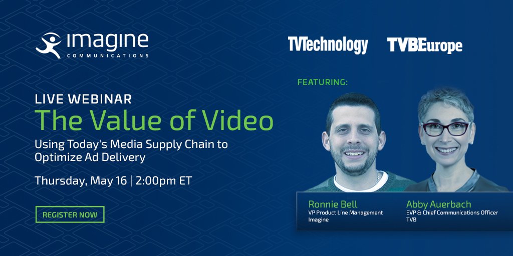 Imagine_Comms's tweet photo. Get ready to learn more on "The Value of Video: Using Today's Media Supply Chain to Optimize Ad Delivery" - Thursday, May 16, 2:00 p.m. ET
@TVTechnology @TVBEurope
Register now! https://t.co/rNHEdsf4F3
#AdTech #AdDelivery https://t.co/xQIByHK0Dv
