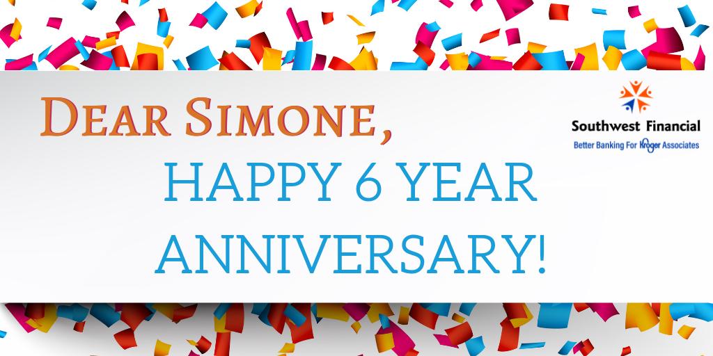 swfinancialfcu's tweet photo. Today is Simone's 6 year work anniversary! We are so thankful for your drive, dedication and diligence. Have a fantastic day!💗 💗
#simone #loyalworkers #happyanniversary https://t.co/tTMcPq1bRM