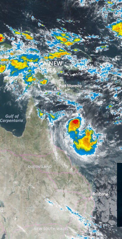 LKan69's tweet photo. #CycloneAnn is weakening, speeding up, and making a beeline towards #QueenslandAustralia. Landfall is expected tomorrow, mostly rainfall and flooding will be the biggest issue. https://t.co/OCQvr2DdtV