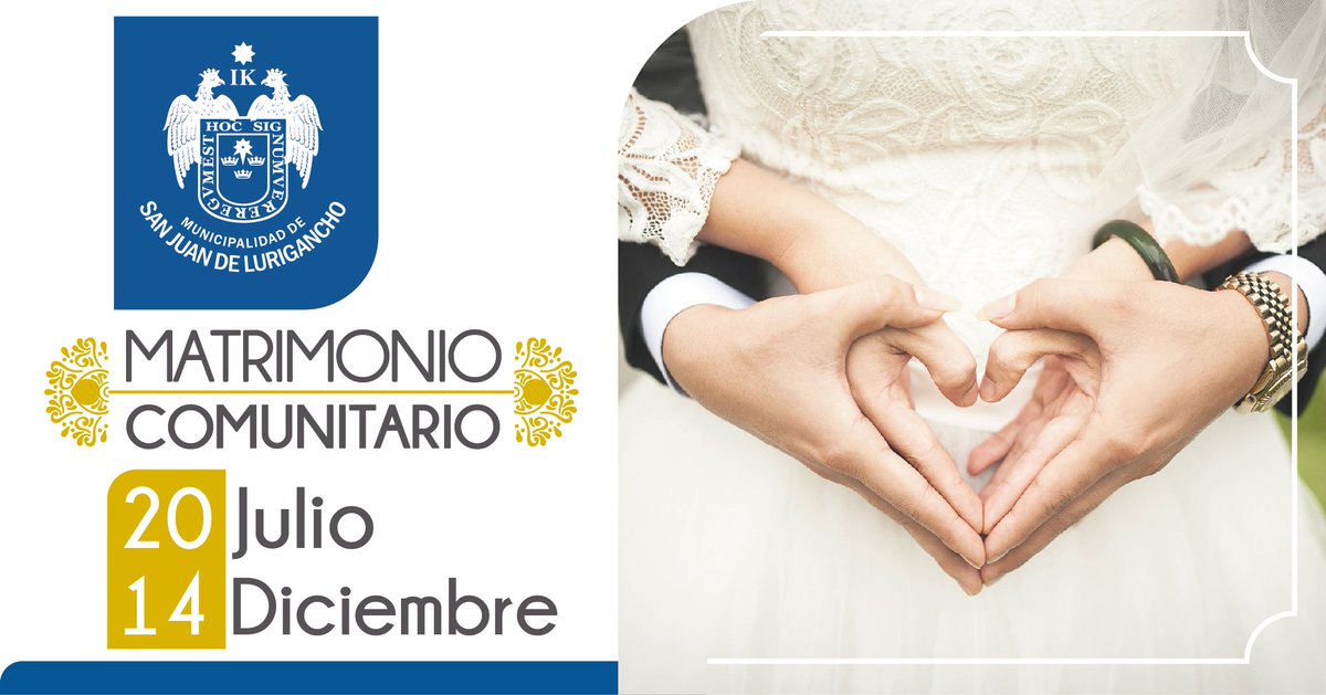 Matrimonio Civil Comunitario 2019

➡️Informes: Sub Gerencia de Registro civil
➡️Horario:  de Lunes a Viernes de 8am a 4y30pm