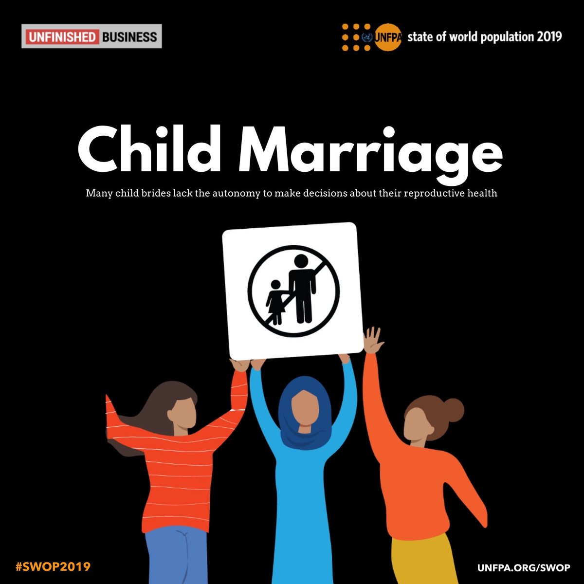 Unless we help #ENDChildMarriage, millions of girls will remain unable to make their own decisions about their sexual and reproductive health.

It’s part of the #UnfinishedBusiness we’re calling on the world to address: unfpa.org/SWOP 

#StandUp4HumanRights #SWOP2019