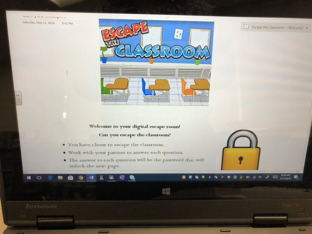 TamGranger's tweet photo. We tried our first @OneNoteEDU escape room today. Students were so engaged racing to find answers to unlock the next question  They LOVED it! 💜 @CannellaElem @HCPSArea2 https://t.co/oQYzr2wQh9