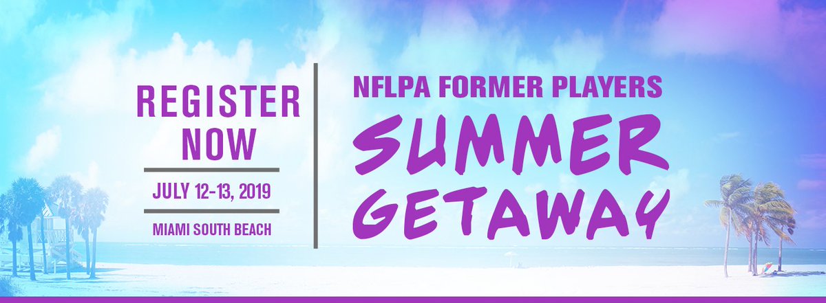 NFLPAFmrPlayers's tweet photo. Network, learn and play with the @NFLPA in beautiful Miami! Registration for the #NFLPASummerGetaway is now open! https://t.co/RfYpmIroZm The event runs from July 12-13 with a welcome dinner the 11th. See you there 😃☀️🌴 https://t.co/5vze3nWlaL