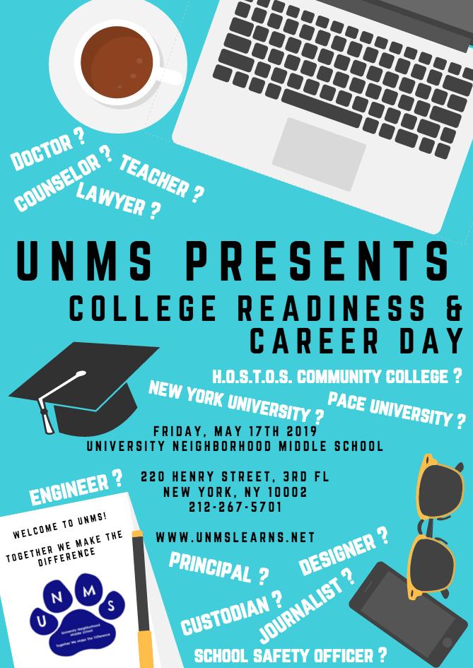 UNMSRocks's tweet photo. #BonusReminder Upcoming Events @ #UNMS: Tuesday, May 14th, 2019 = PTA Meeting 8:15am &amp; SLT Meeting 4:00pm / Friday, May 17th 2019 = College Readiness &amp; Career Day [ALL DAY EVENT] #UNMSRocks #PTARocks #SLTRocks #TogetherWeMakeTheDifference https://t.co/DntLb4DZdk