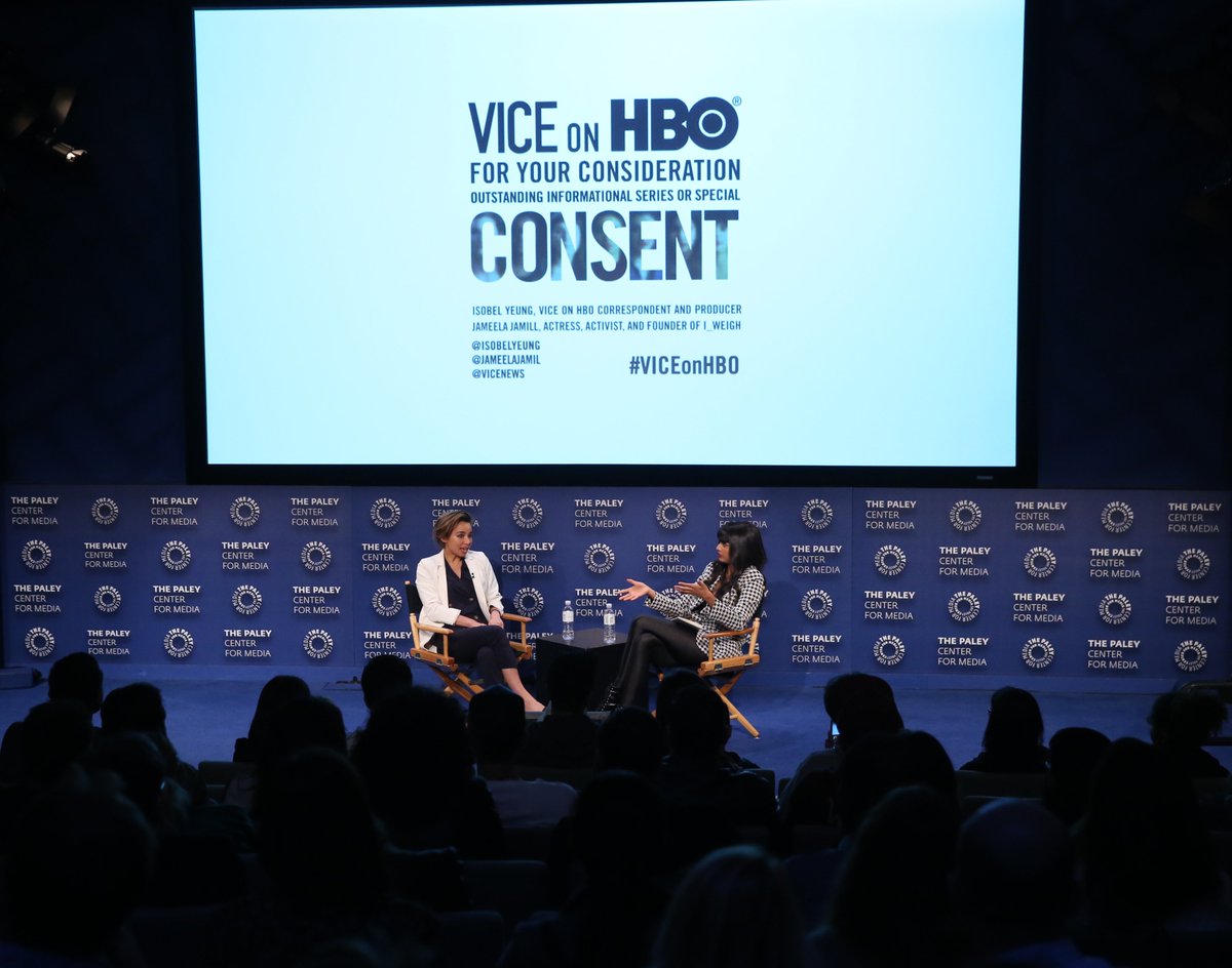 VICENews's tweet photo. Friday night at the Paley Center in L.A., @isobelyeung and @jameelajamil had a meaningful conversation about VICE on @HBO's “Consent” for #EmmyFYC https://t.co/rBDRYvaB54