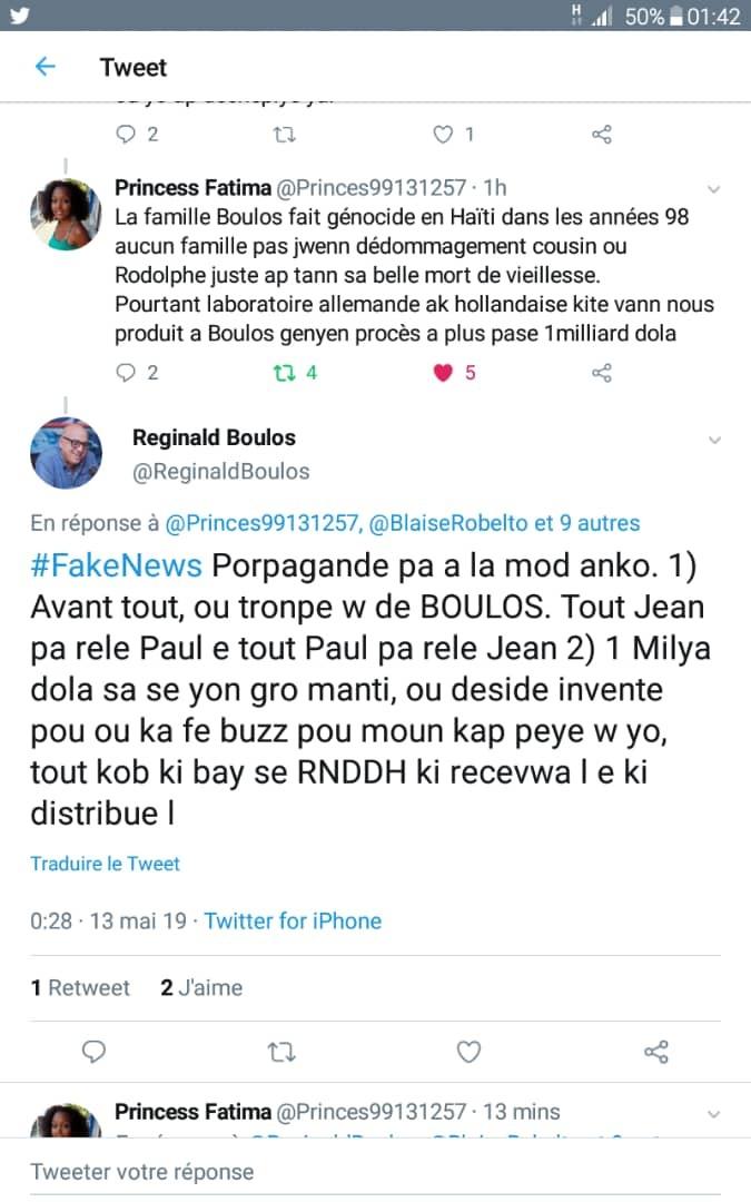 MonPeyi's tweet photo. @robbygeff Mr @robbygeff tou mande madame Marie Yolene Gilles entre li menm ak Mr Pierre Esperance Kiyes nan yo kite resevwa Lajan Mr Reginald Boulos di lite bay nan RNDDH la paske mw toujou tande porte parent viktim yo toujou ap plenyen pou 50millions gourdes la.
(SiropAfebri) https://t.co/HxwyRz4uUM