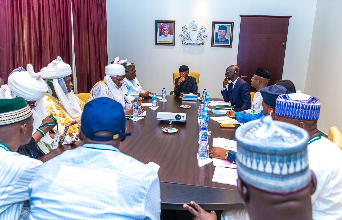 akandeoj's tweet photo. VP Osinbajo continued his intervention on the Abuja land dispute between the Gbaygi people &amp; the military today in his office, after his encounter last week when he ran into protesters on his way to the airport. He will also be meeting later with the military authorities. https://t.co/dN0fshjt0i