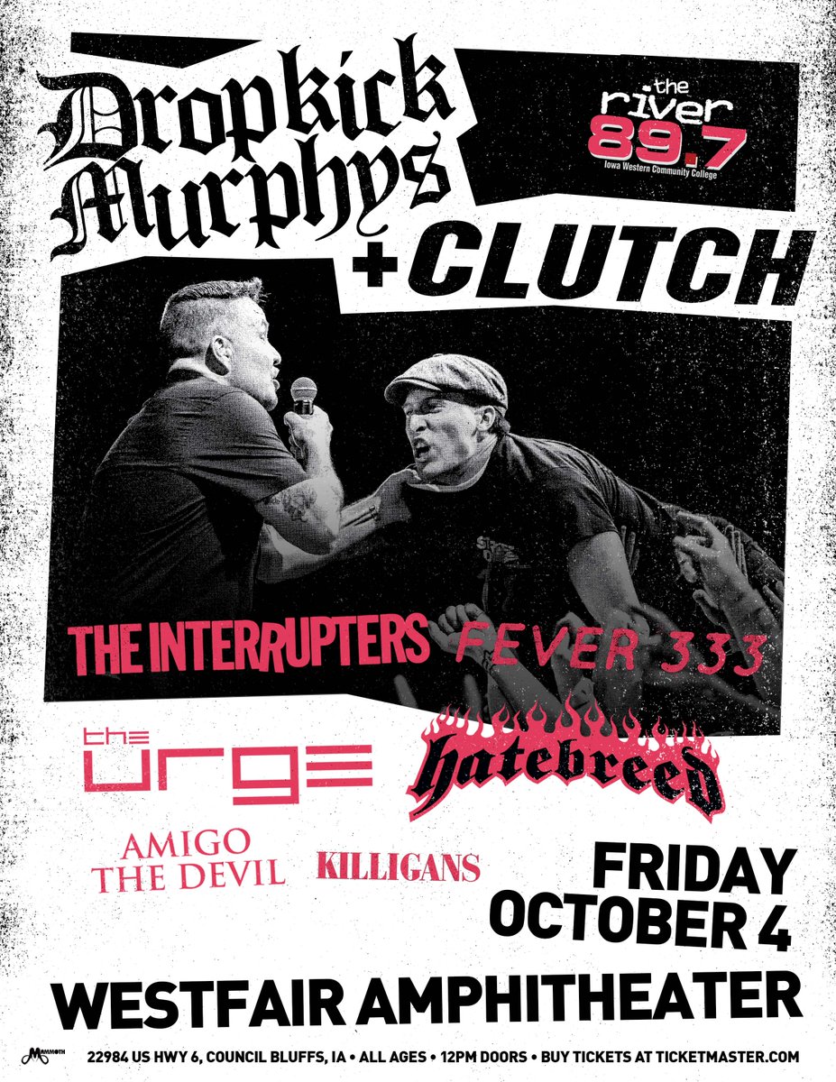 So stoked to be coming back to the Council Bluffs / Omaha area and with such an AWESOME line up!! Thank you @DropkickMurphys & @897theriver for the invite!! See you in October β€οΈππ»ββοΈπ΄π΄π΄β€οΈ #theinterrupters