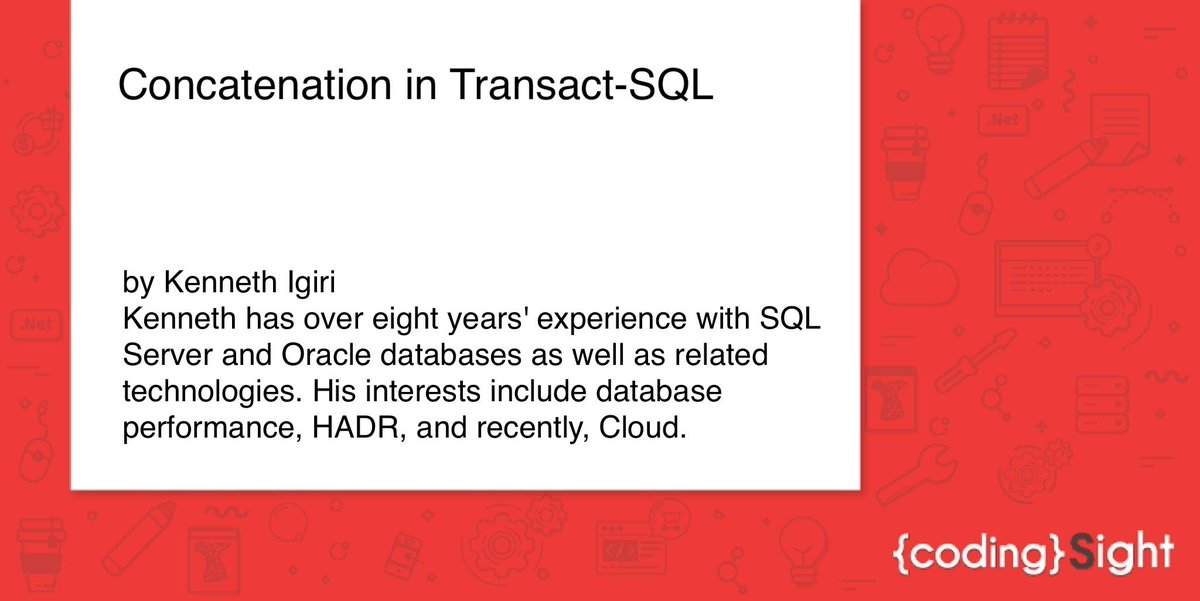 codingsight's tweet image. Concatenation in Transact-SQL ➡️ bit.ly/2uxJe0J
In this article we study the ways to use concatenation in SQL Server. We will show three methods: the CONCAT function, the CONCAT_WS function and the use of the “+” sign.
#sqlfunctions #tsql #sql