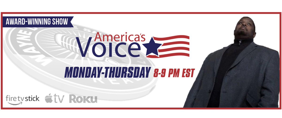 RealWayneDupree's tweet photo. Tune into the Wayne Dupree Show this week 8-9 PM EST. Download the #AmericasVoice app on your #Roku #AppleTV #AmazonFirestick and tune in.
#RealTalk #RealInterviews #RealPeople @AVoiceNews https://t.co/3EVP8GKwao