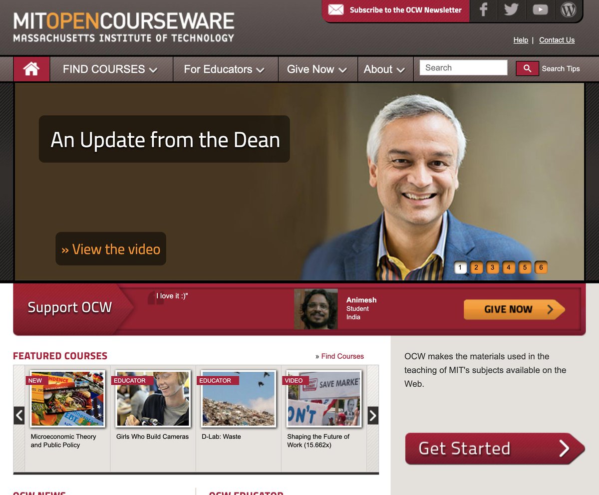 alosefer's tweet image. منصة الدورات المجانية من أفضل جامعة تقنية بالعالم MIT 🤓 
دورات رائعة مثل دورة الخوازميات، البرمجة، الشبكات وغيرها، المميز في المنصة هو توفر المواد بشكل كامل من حيث المادة، الواجبات، العروض والمصادر 🤞 
مفيدة للطلاب وحتى أعضاء هيئة التدريس
ocw.mit.edu/index.htm