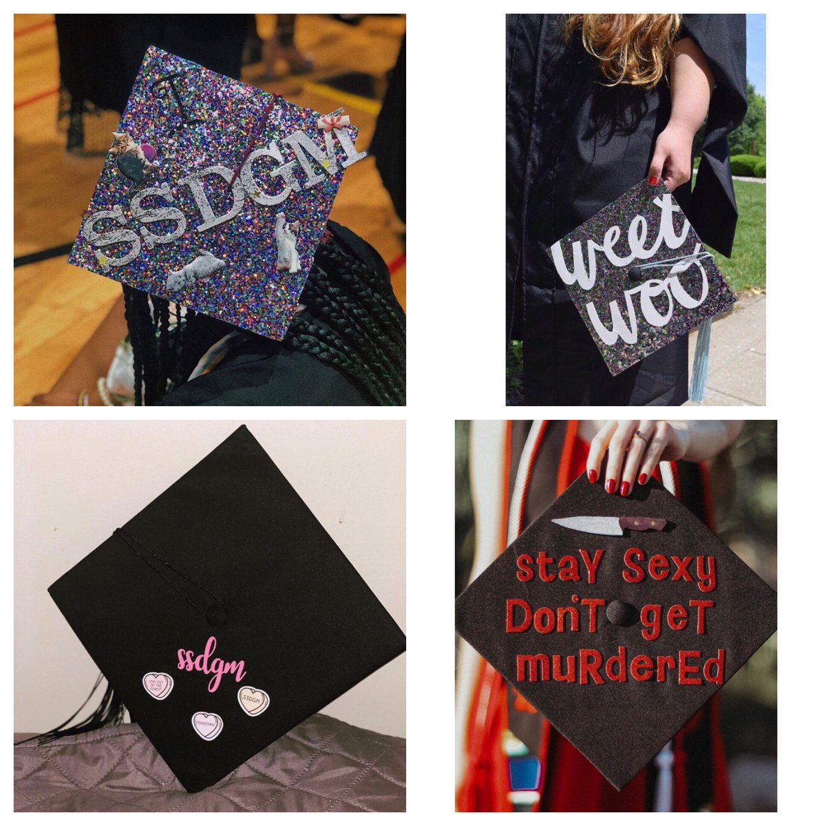 MyFavMurder's tweet photo. Congrats to all the Murderino grads out there! Good luck getting a job and buying your own shit.

Photo cred (IG handles):
1. msminap
2. yikes_layni
3. juliemariebayless
4. sarahlouise93
5. notkaylasuggs
6. akrebs
7. calliopek_
8. kaileighmariee https://t.co/vST5rx2ATh