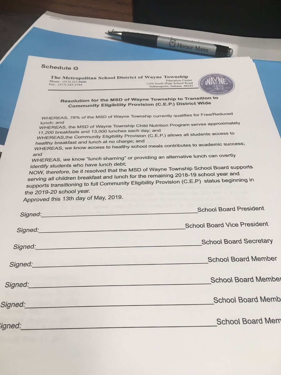 Tonight was historic in <a href="/WayneTwpSchools/">We Are Wayne</a>.  The BOE passed a <a href="/giantsnutrition/">WT Child Nutrition</a> resolution to implement CEP district wide.  This means for 2019-20, ALL K-12 students will receive breakfast and lunch at no charge.  #wearewayne