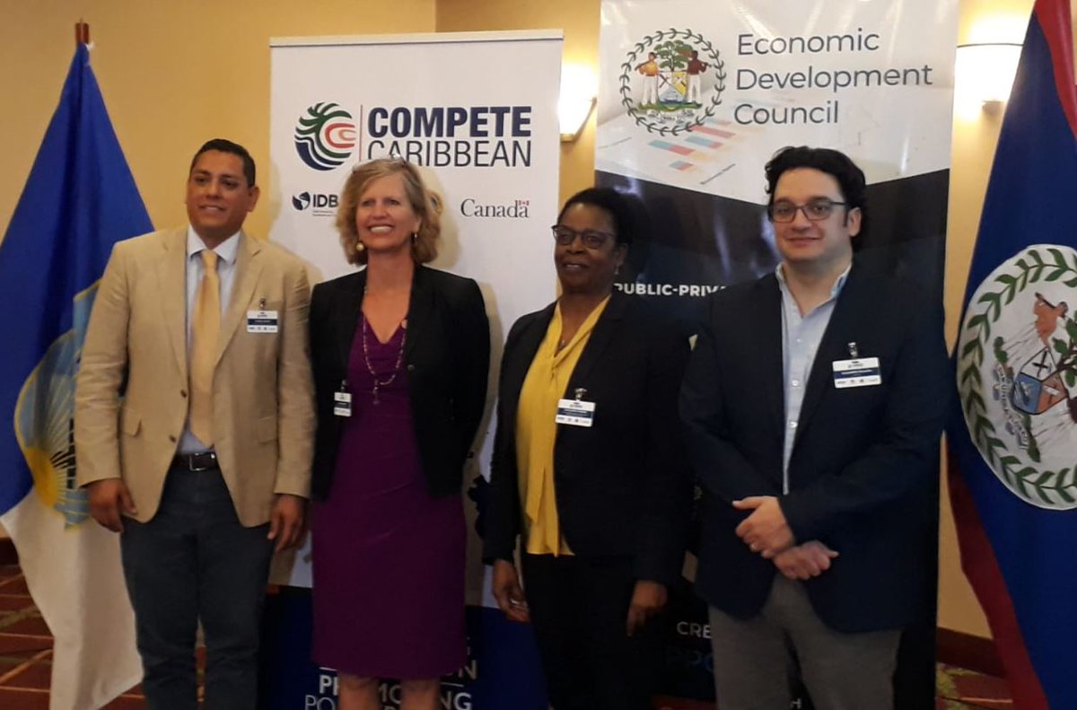 competecarib's tweet photo. Ishmael Quiroz (Economic Development Council), Sylvia Dohnert(@competecarib), Cassandra Rogers (@the_IDB), and Alejandro Delgado (@Ruta_N )
#competecaribbean https://t.co/p2a5RsZxiC