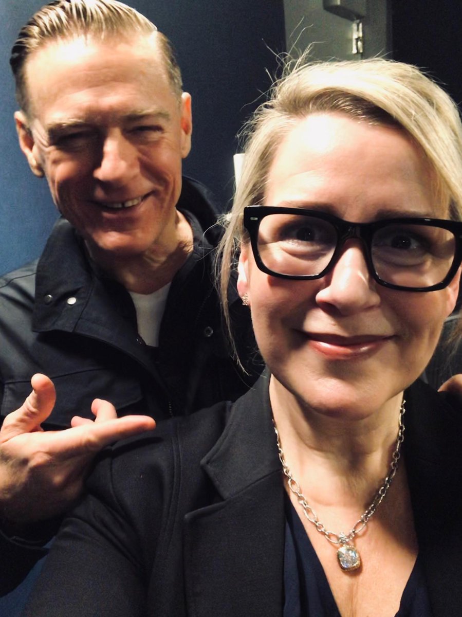 Tomorrow 4p ET @bryanadams sits down w/ @kristine_stone to talk about his new album 'Shine A Light', upcoming tour w/ @BillyIdol , give insight behind his classic & new songs and apparently... trade glasses with Kristine 😄