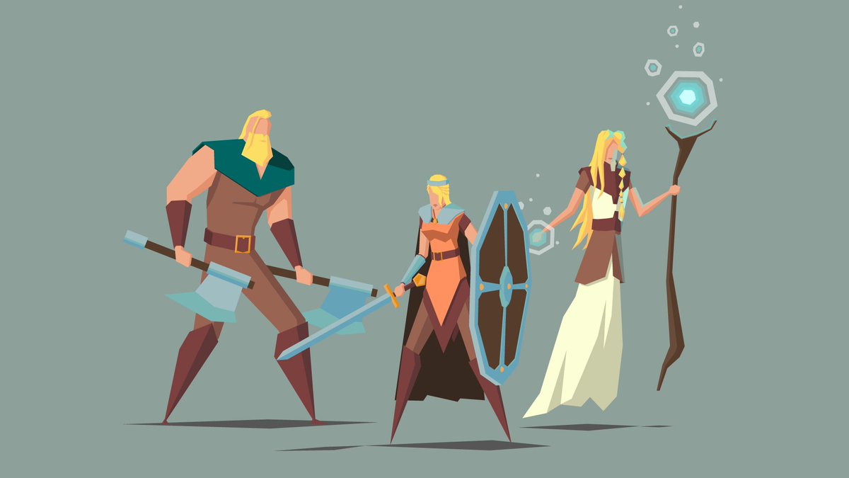 A little more progress on the character art I started last week. I've been individualising the characters more. I also finish the third hero I have planned. #gameart #gamedev #adobeillustrator