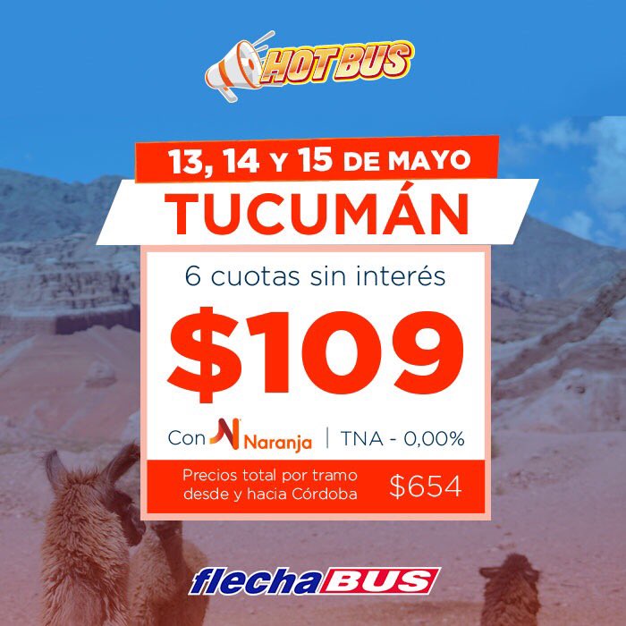 FlechabusOfi's tweet image. 🔥Llegó el Hot Bus🔥 Comprá del 13 al 15 de Mayo, con hasta 70% off en servicios seleccionados. Para que viajes desde Mayo y hasta Noviembre de 2019.
Macro 3 cuotas sin interés, Naranja 6 cuotas sin interés 👉🏼 flechabus.com.ar/2019/05/hotbus… #HotSaleArg #hotsale  #hotbus