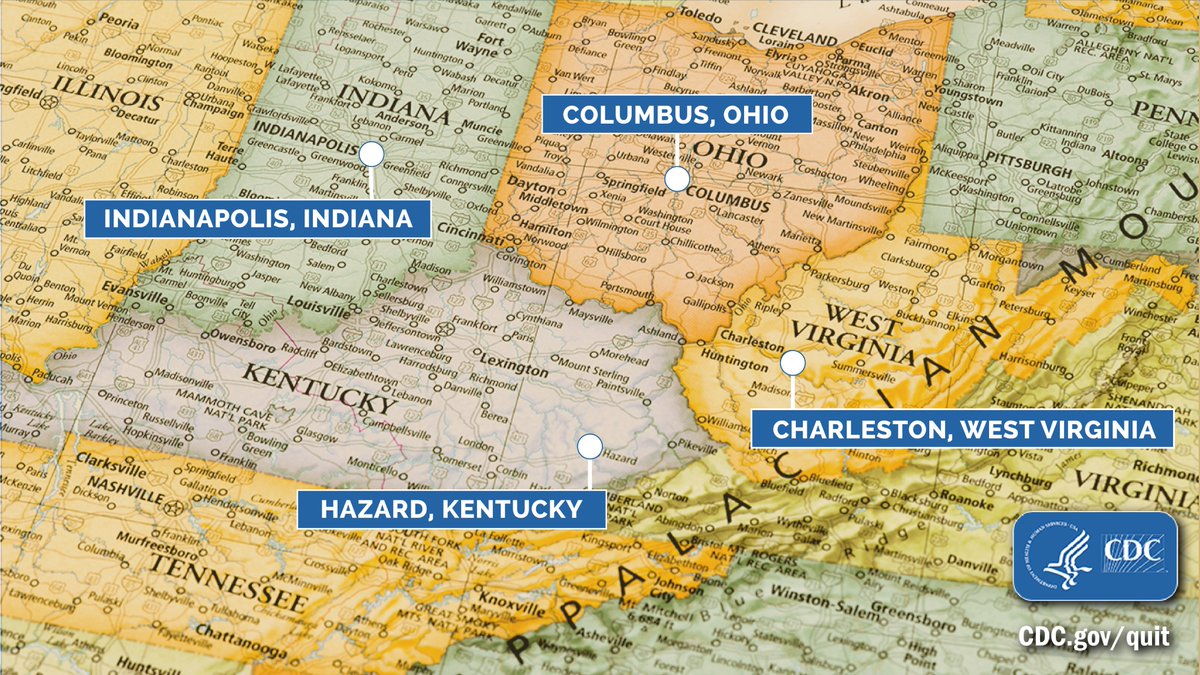 CDCTobaccoFree's tweet photo. #CDCTips is hitting the road to spread the word about how you can quit smoking. Follow along as we travel through Indiana, Kentucky, West Virginia, and Ohio. https://t.co/5IJn7tVWBi