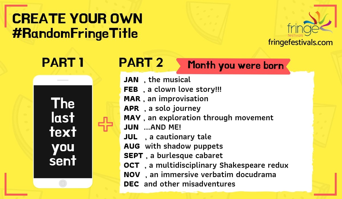 VancouverFringe's tweet photo. Fringe season is *almost* upon us! Check out this fun game created by @fringefests. Our Communications and Outreach Coordinator Karla got "'Any luck finding needles?' -- a solo journey. What's YOUR #RandomFringeTitle? Share them with us! https://t.co/A0F2DvuXJM