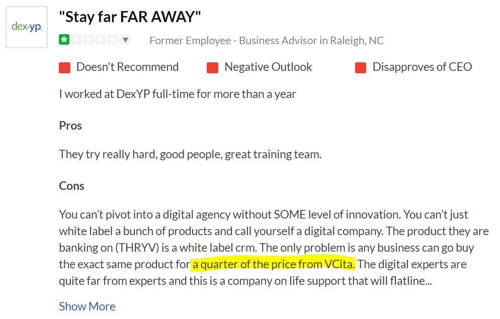 ReelYellowPages's tweet photo. I KNEW IT!!!! Confirmed on Glassdoor that @thryv is a more expensive version of vCita! Very interesting! #digitalmarketing #crm #thryv #highthryv #dexyp #marketing #seo #socialmedia #payments #smm #smb #sales @Superpages @yp https://t.co/D9iob3CFFN