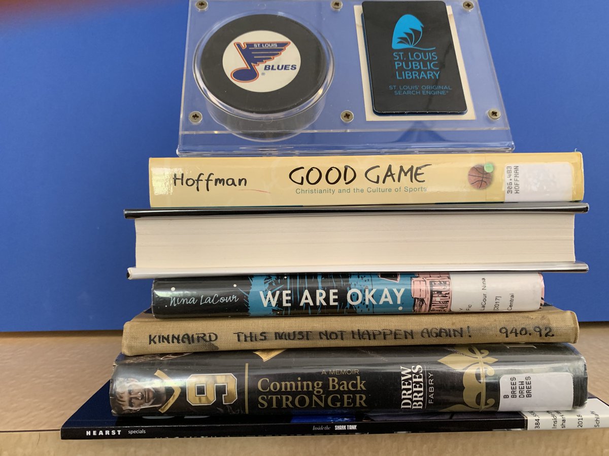 STLpubLibrary's tweet photo. Wow @sanjoselibrary, your @sanjosesharks played a good game Saturday! But our @stlouisblues are looking forward to a do-over tonight in the Shark Tank! #BookSpineChallenge? #LibraryFaceoff #LGB #stlblues @Enterprise_Cntr https://t.co/ESHsvjWFKP