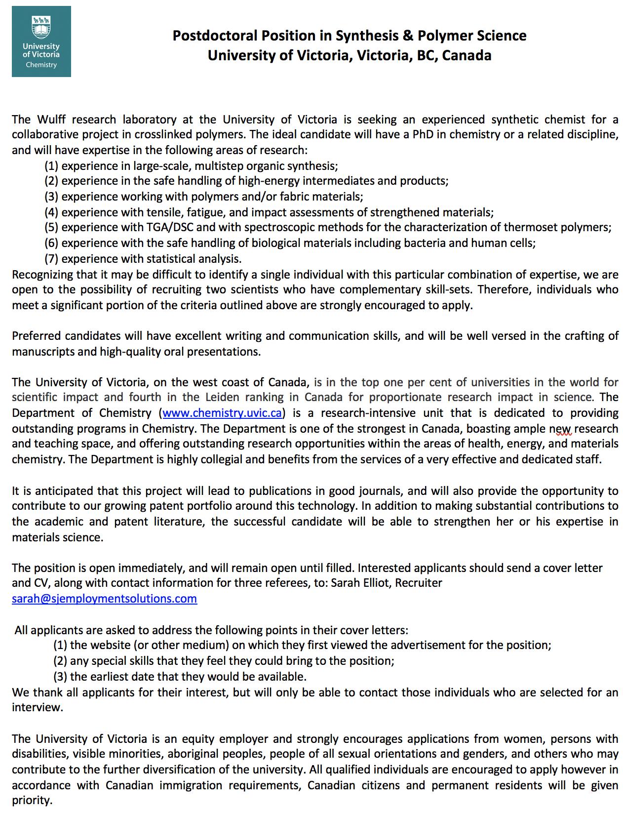 CIC Materials on X: &ldquo;Postdoctoral Position in Synthesis &amp; Polymer 