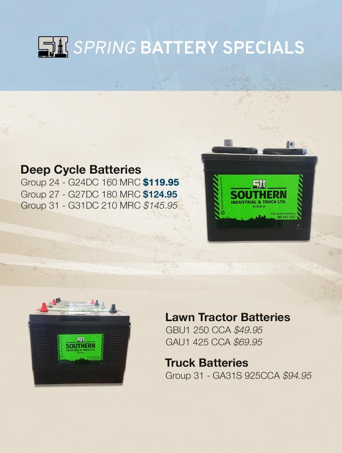 May is Battery month at Southern Industrial take advantage of some great savings on Deep cycle batteries