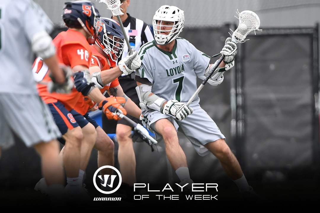 USALMag's tweet image. Pat Spencer just wanted to play another week of college lacrosse.

The #lacrosse world just wanted another week to watch him do so.

Spencer dropped nine points to lead @LoyolaMLAX past Syracuse. He's the @warriorlax / @USLacrosse Player of the Week. laxmag.us/2WNdeCF