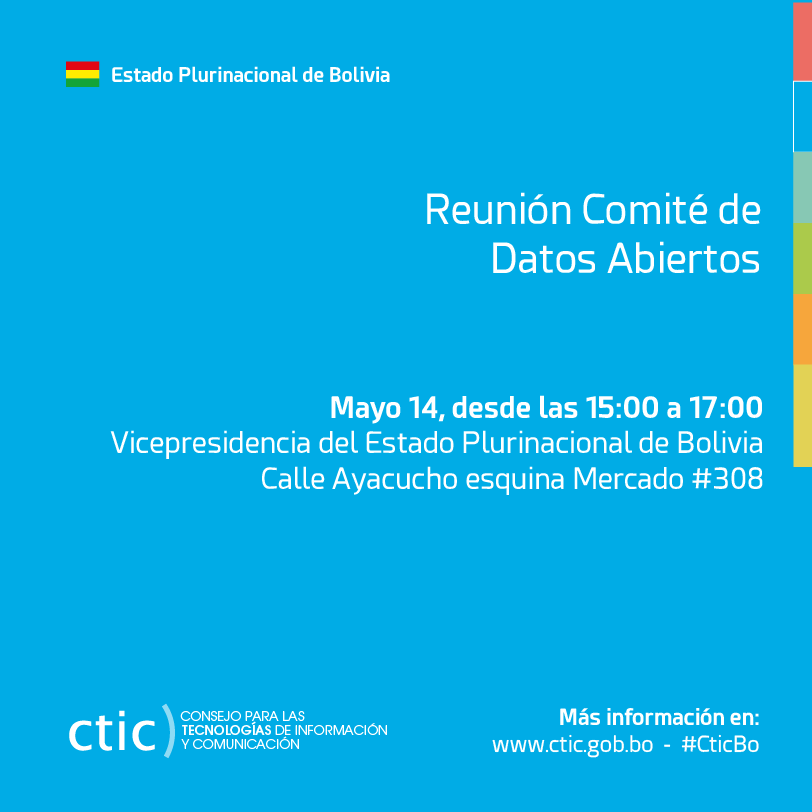 AgeticBolivia's tweet photo. #CticBo: Reunión del grupo de #DatosAbiertos el 14 de mayo a las 15:00
Para revisar el calendario de reuniones, visita: https://t.co/RLjIRRxpO5 https://t.co/VoZP9fEuMy