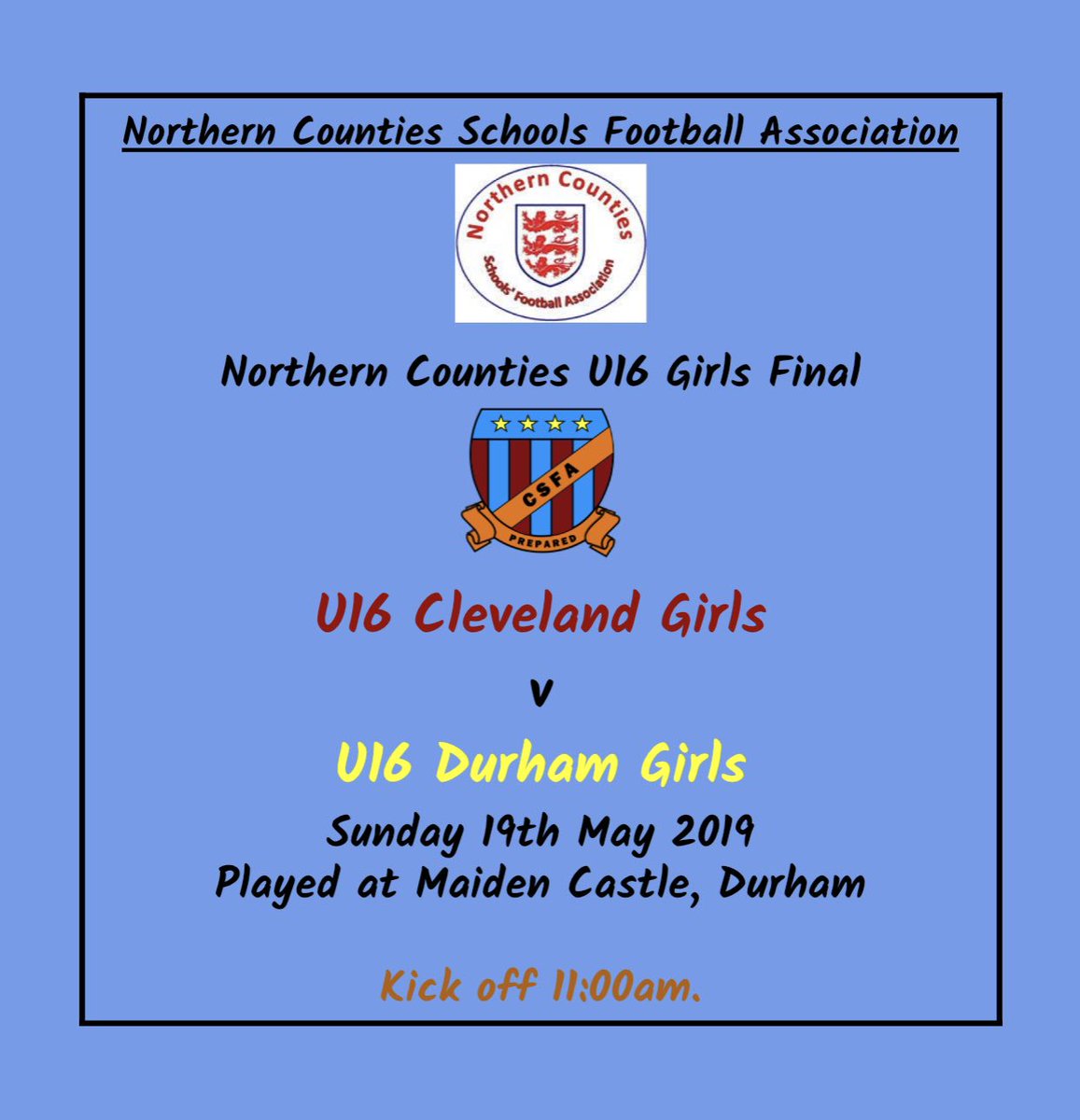 Next up <a href="/TeesMutual/">Tees Mutual</a> <a href="/gmcsfa/">Gt Manchester CSFA</a> <a href="/DCSFA/">Durham County SFA</a> <a href="/RedcarEston_SSP/">Redcar & Eston SSP</a> <a href="/BoroSchoolsFA/">Boro Schools FA</a> <a href="/s_d_s_f/">Stockton District Schools Football</a> <a href="/HartlepoolSFA/">HartlepoolSchoolsFA</a> <a href="/SchoolsFootball/">English Schools' Football Association</a>