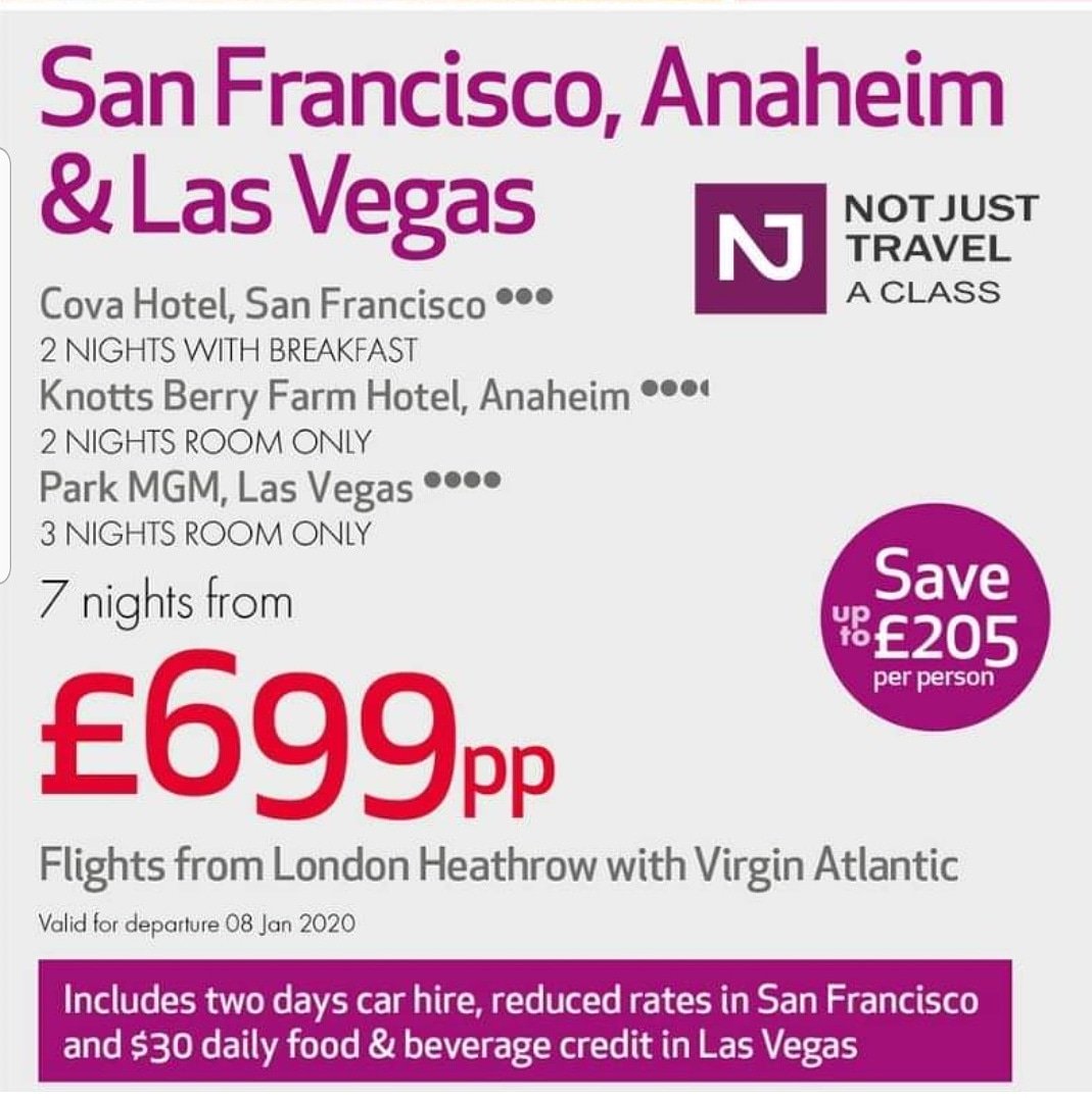 AClassTravel_'s tweet photo. 💥 Triple Offer 💥
San Francisco, Anaheim and Las Vegas
👉 7 Nights from ONLY £699pp
Call me on ☎️ 07886 450 119
Includes 2 days care hire and $30 daily food and beverage in Las Vegas
.
.
.
#sanfrancisco #anaheim #lasvegas #notjusttravelaclass #njtravelaclas https://t.co/JaEPHafN8f