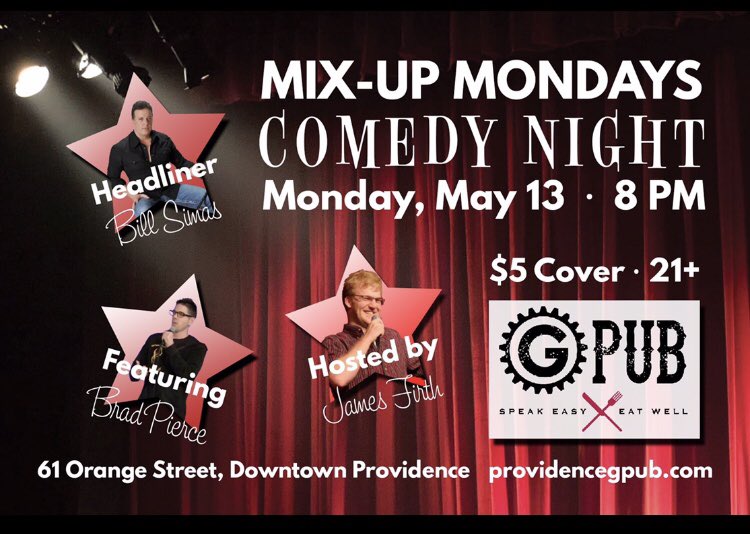 BradPierceComic's tweet photo. Come check us out at #gpub tonight in #Providence @BillSimasComedy #standupcomedy https://t.co/piCWZkkfzU