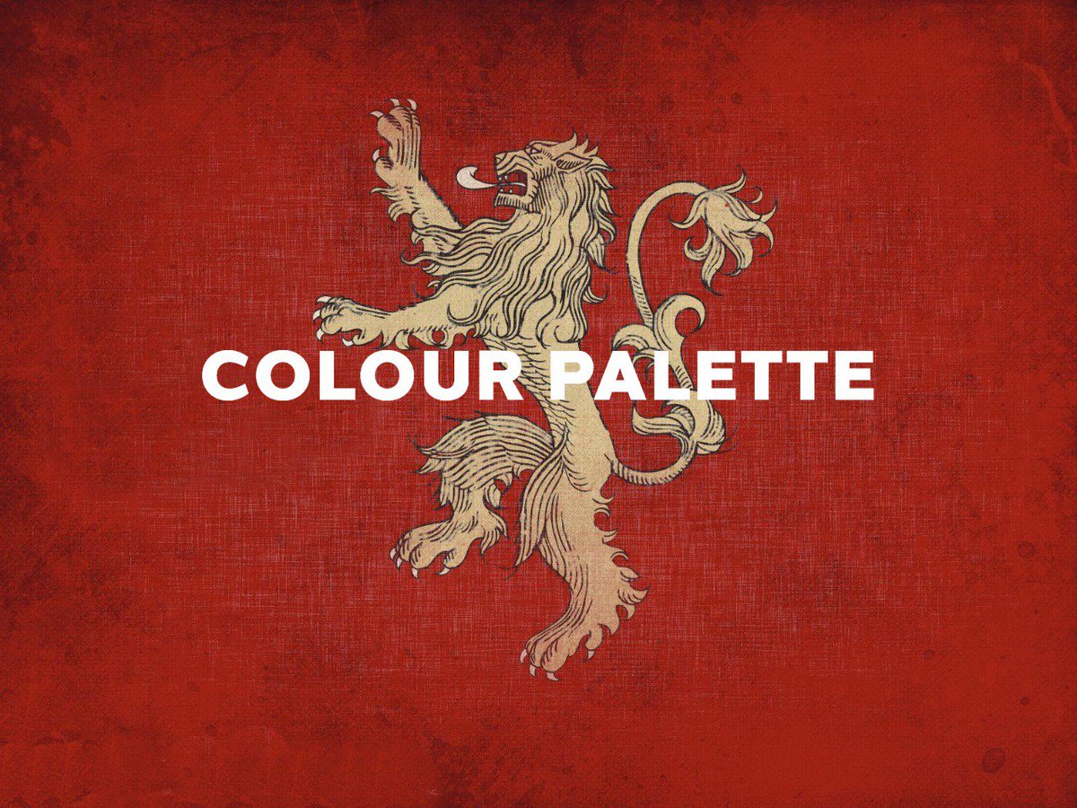 ReliantTrading's tweet image. With the thrilling penultimate episode of #GameOfThrones having passed, take the time to cool off and explore our colour palette series based on the show.
First off we have Lannister Red

What colour palette would your house's banners be? 🤔
#design #GOTS8E5 #GOT #CerseiLannister