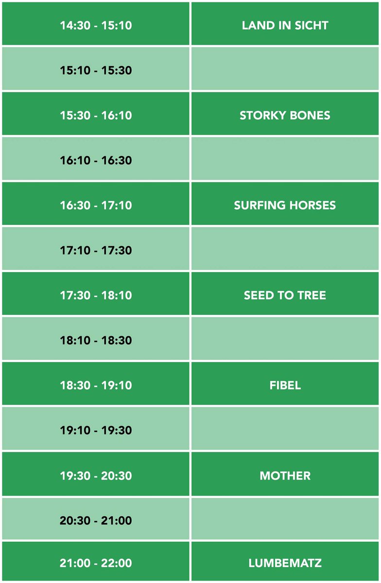 SAARKLANG's tweet photo. Wir präsentieren euch endlich die genauen #Spielzeiten unserer #Acts in unserem #Timetable für das #Saarklangfestival 2019.
Zeiten in den Kalender eintragen und vorbeikommen!
#Saarland #saarbrücken #openair #klassik #techno #rock #festival 

Mehr Infos: https://t.co/wgsgmo9Ut7 https://t.co/7a7fvEgRfn
