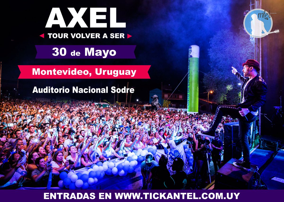 AxelFansSanLuis's tweet photo. Las noches del #TourVolverASer son únicas e inolvidables, pero no dejes que nadie te lo cuente, apurate y conseguí tu entrada
AXEL EN MONTEVIDEO
📅 Jueves 30/05/19
📌 (Auditorio Nacional Sodre, Montevideo, Uruguay)
⏰ 21:00hs
📢 Entradas en https://t.co/KSqhU0iFuI
@AxelOficial https://t.co/eg1gMQyrA7