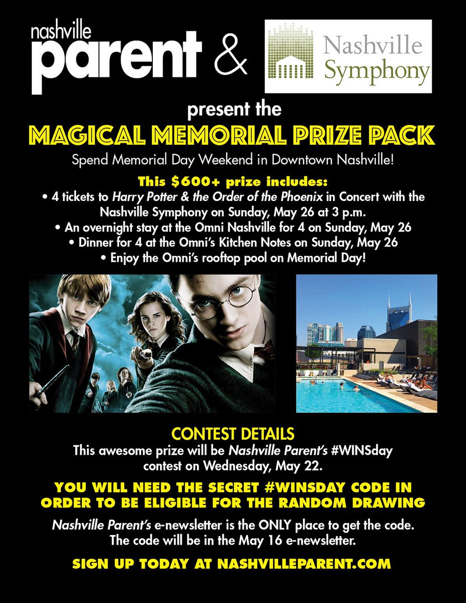 parentmag's tweet photo. We are up with the @nashvillesymph to give away this awesome Magical Memorial Prize Pack on Wednesday, May 22 for that week's #WINSday prize on our FB page. The only way to get the correct contest code is in this Thursday's e-newsletter. Sign up today at https://t.co/peJViNPW0H. https://t.co/GQqNSoeeGz