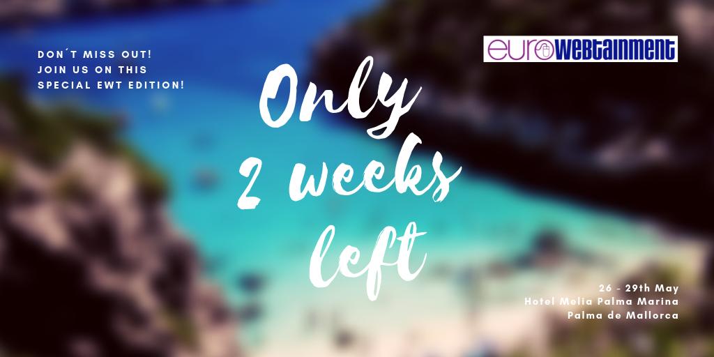 EWT_Eurowebtain's tweet photo. It´s the final countdown! Start packing, the 30ᵗʰ Eurowebtainment Mallorca 2019to​ is only 2 weeks away! Register today and meet us in sunny #Mallorca => https://t.co/zsw7mTFPsb #eurowebtainment2019 #adultindustry #onlineentertainment #digitalmarketing #adultentertainment https://t.co/fuLzwfuFnX