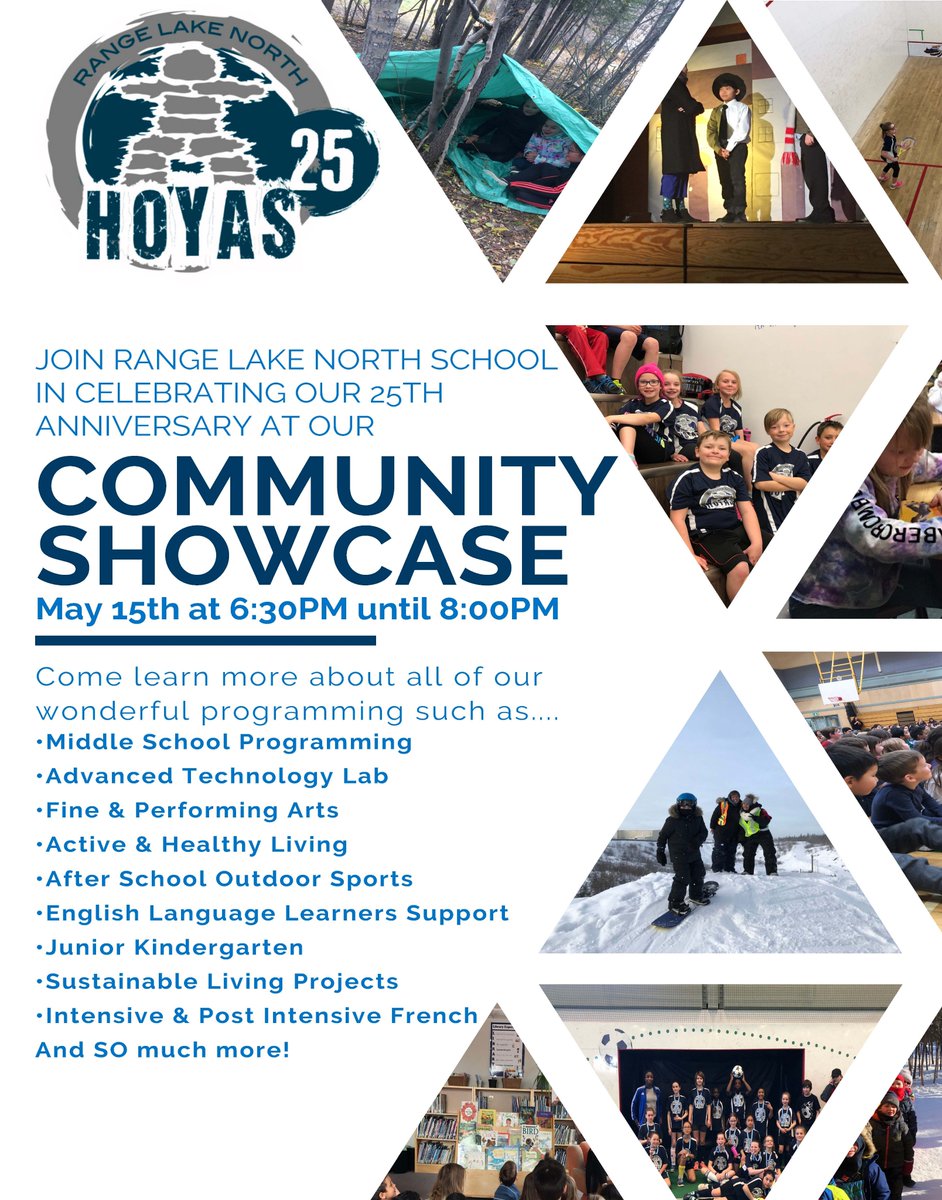 yk1_schools's tweet photo. Celebrate Range Lake North School's 25th anniversary during their Community Showcase this Wednesday (6:30 to 8:00 p.m.). Click the attached poster to learn more: https://t.co/738Bpn2xcN